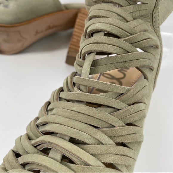 SAM EDELMAN Sage Leather Suede Open Toe Chunk Heel - Picture 5 of 8